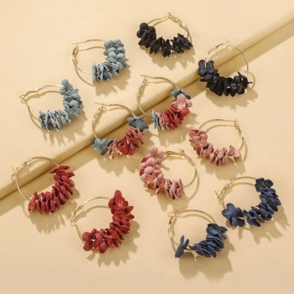 Fabric Flower Cloth Hoop Earrings (1 pair) - Picture 10 of 11